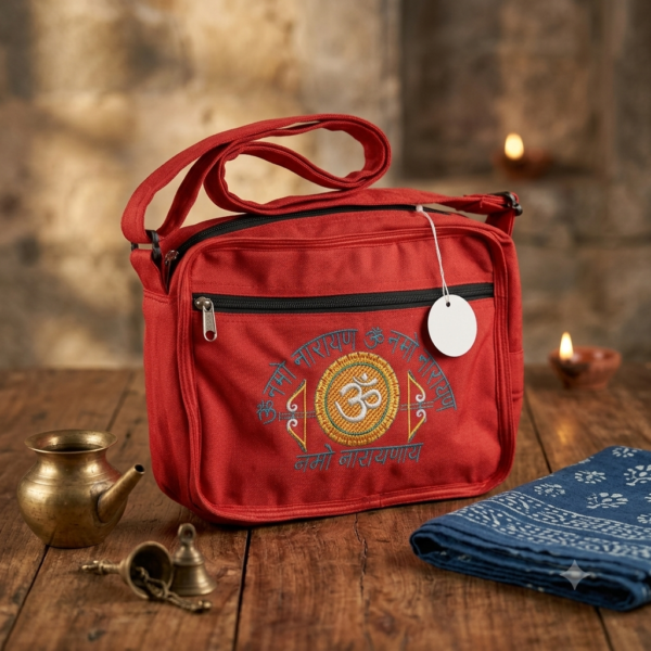 Om Namah Shivaya Multi Colour Canvas Shoulder Bag Colour: Yellow , Red , Orange