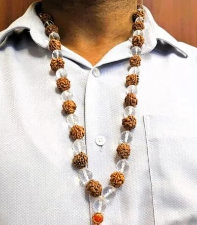 3 Mukhi Rudraksha- Sphatik Diamond cut 12 mm Combination Kantha 54 Beads